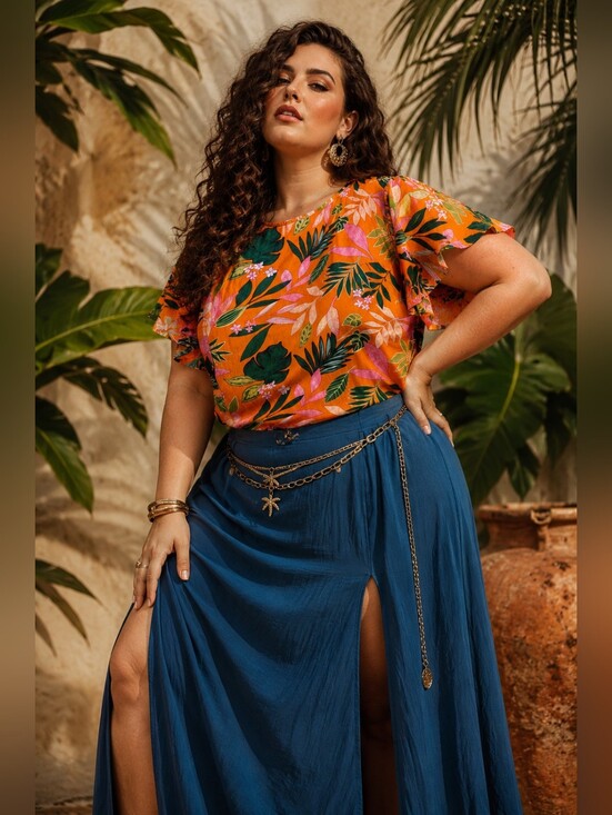 Eloquii Tops - Eloquii Plus Size 18: Bright Orange Tropical Flutter Sleeve Waist Length Top